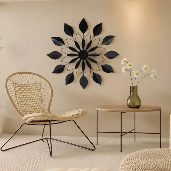 Metall-Wanddekoration (D71 cm) Blume Schwarz - Wanddekoration