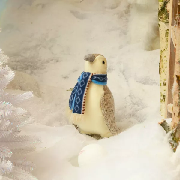 Pingouin de No�l (H26 cm) Igloo �charpe bleu clair
