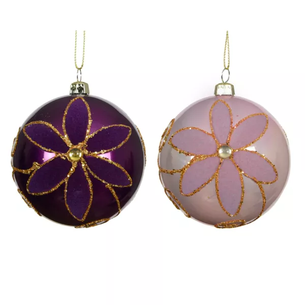 Lot de 12 boules de No�l (D80 mm) Fleurs majestueuses Figue et rose