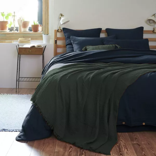 Plaid aus Musselin (180 x 220 cm) Ga�a Tannengr�n