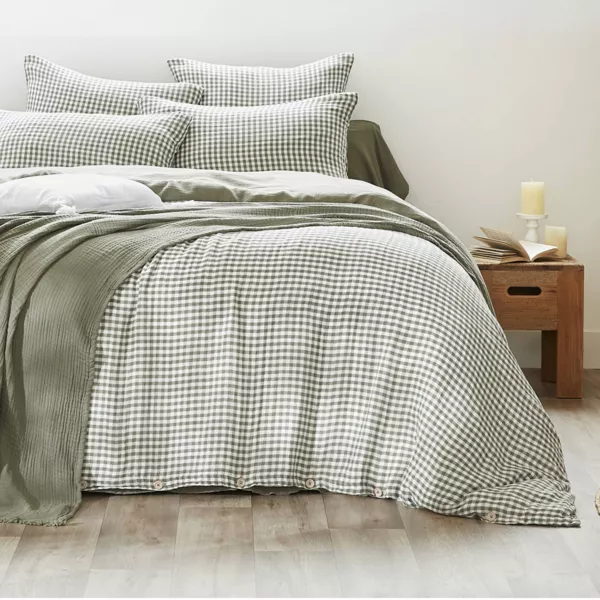 Funda de edred�n de algod�n gauze (280 x 240 cm) Ga�a vichy Verde romero