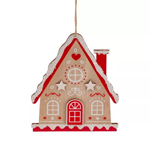 Holzhaus zum Aufh�ngen (H15 cm) Kleiner Keks Rot