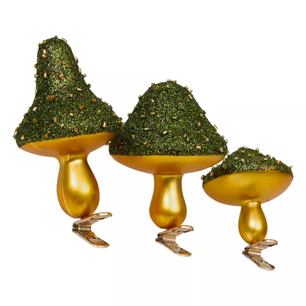 Lot de 3 champignons sur pince (H10 cm) Paillettes de No�l Vert