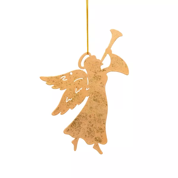 Kersthanger van metaal (H17 cm) Trompet engel Goud