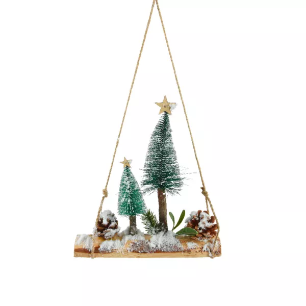 Decorazione da appendere in legno (H28 cm) Foresta innevata, Naturale
