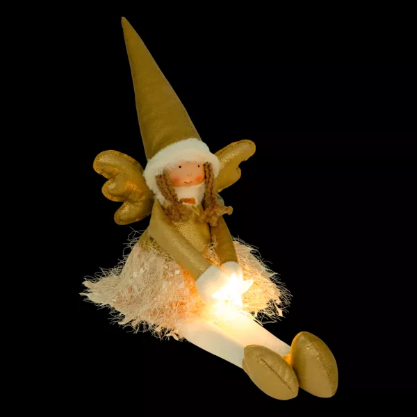 Angelo di Natale luminoso con pile (H48 cm) Fata chiaro di luna seduta Dorata