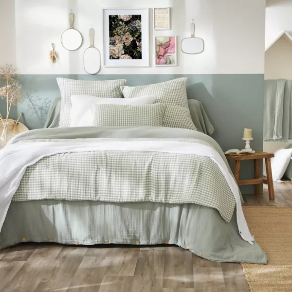 Edred�n en gasa de algod�n (90 x 200 cm) Ga�a vichy Verde eucalipto