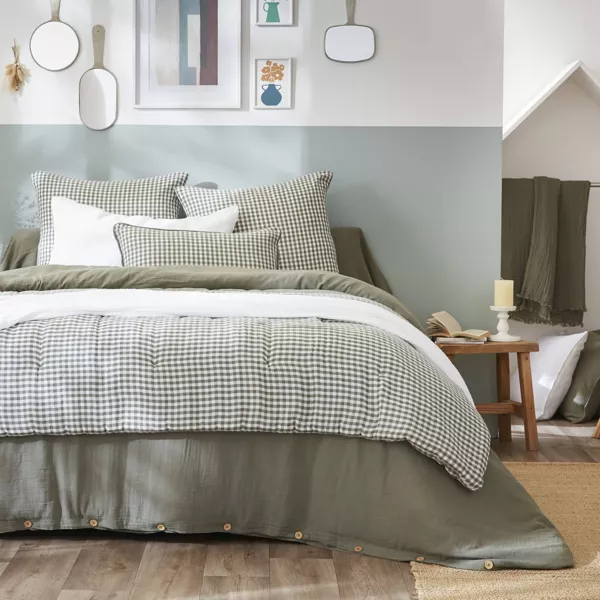 Edred�n de algod�n gaseado (90 x 200 cm) Ga�a vichy Verde romero