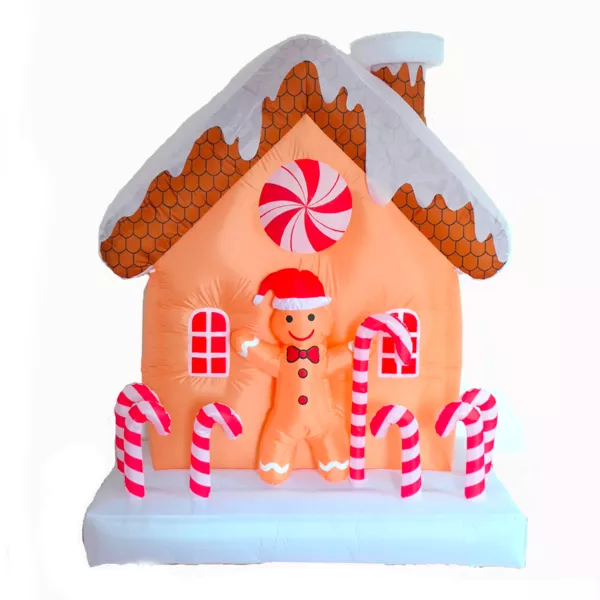 Opblaasbaar huis (180 x 70 cm) Gemberkoek en suikerstok Rood