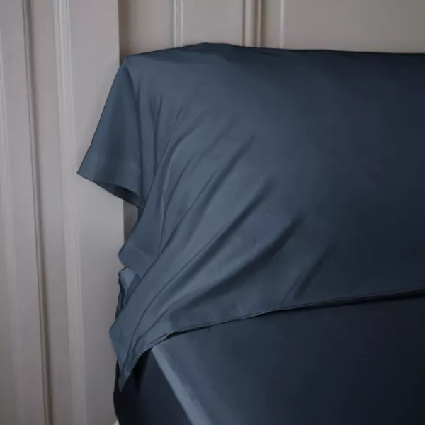 Rechteckiger Nackenrollenbezug Bambus-Satin (L185 cm) Sienna Nachtsblau