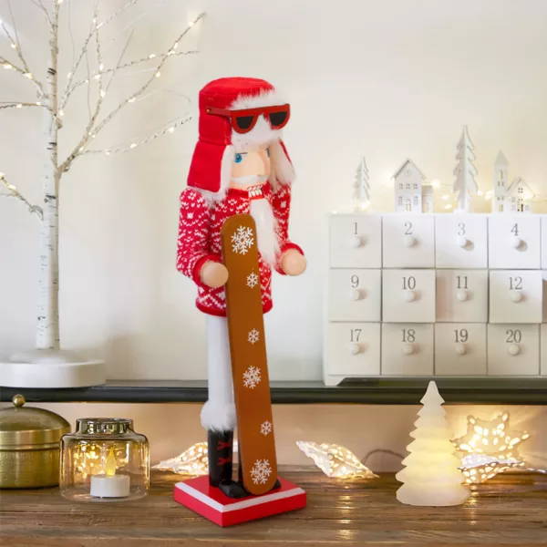 Cascanueces de madera (H38 cm) Bernardo en nieve Rojo y blanco