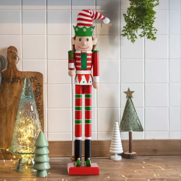 Soldat Casse-noisette en bois (H50 cm) Lutin du P�re No�l Rouge et vert