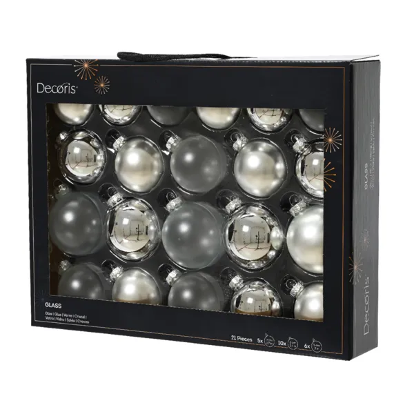 Set mit 21 Weihnachtskugeln aus Glas (� 50 bis 70 mm) Gemischt Kristall Silber