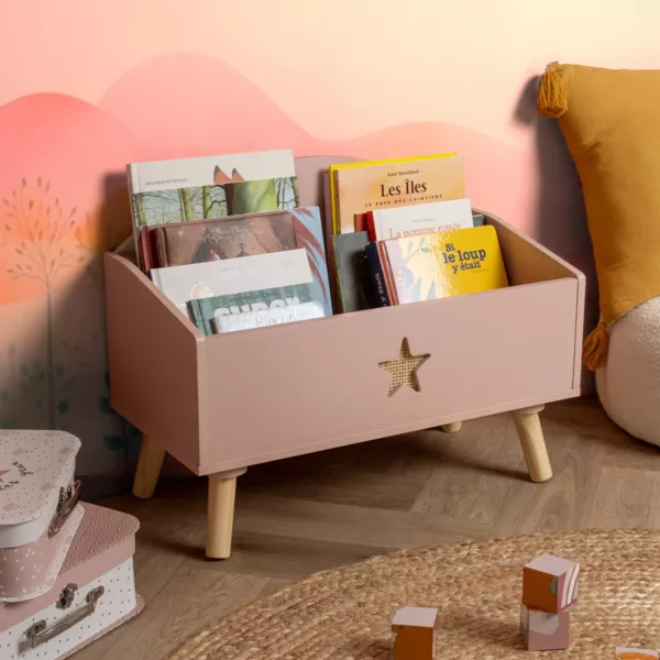 Contenitore porta giocattoli bambino legno (H44 cm) Stars Rosa