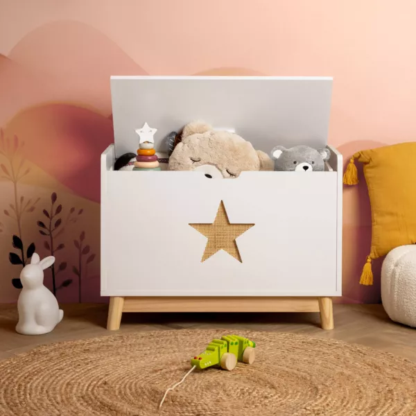 Speelgoedkist met kinderhouten deksel (H51 cm) Sterren Wit