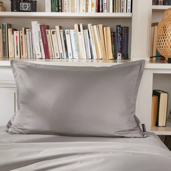 Funda de almohada rectangular de percal de algod�n (70 cm) Cali Gris claro