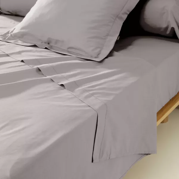 Drap plat percale de coton (270 x 300 cm) Cali Gris clair