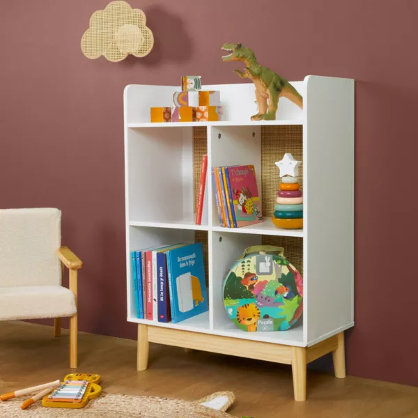 Mueble de almacenamiento infantil de madera con 4 compartimientos (H86 cm) Stars Blanco