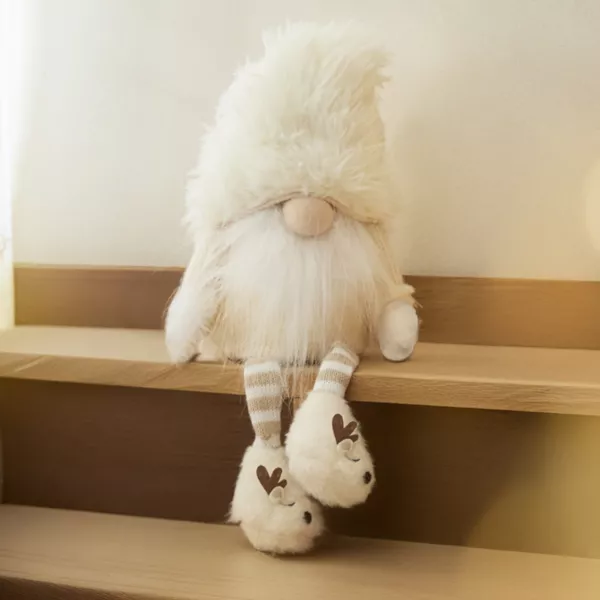 Kerstelf met buigzame benen (H48 cm) Gaston schattig Cr�me wit
