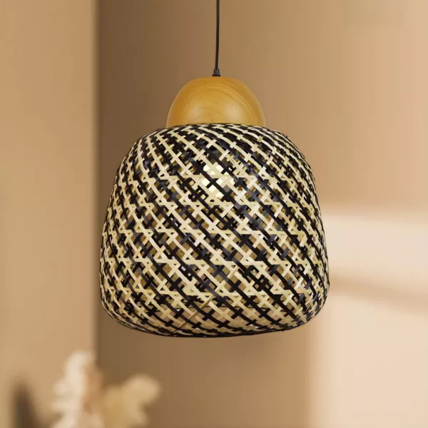 L�mpara colgante de bamb� (D40 cm) Elda Negro y natural