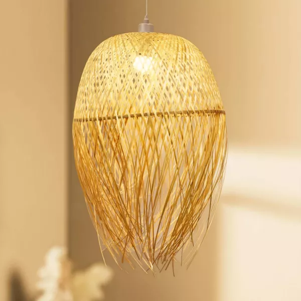 H�ngelampe mit Bambusfransen (H70 cm) Huelva Naturfarben