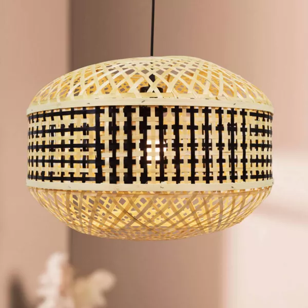Suspension lumineuse en bambou (D45 cm) Huesca Noir et naturel