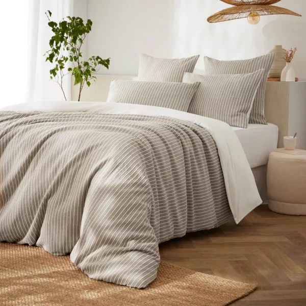 Copripiumino reversibile in cotone texturizzato e percale (140 x 200 cm) Alice Ecru