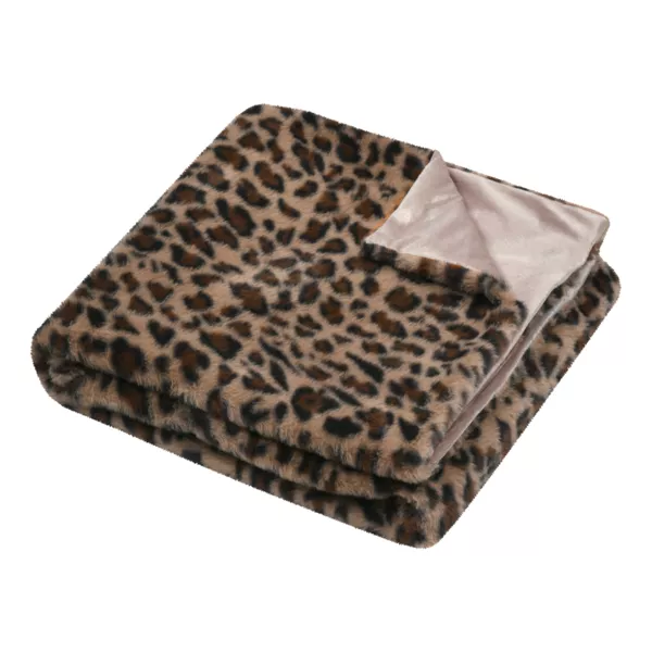 Plaid fausse fourrure l�opard (130 x 160 cm) Fauves Camel