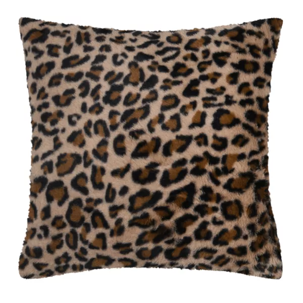 Coj�n cuadrado de piel sint�tica de leopardo (45 x 45 cm) Fauves Camel