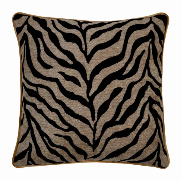 Coussin carr� fausse fourrure z�bre (45 x 45 cm) Fauves Noir