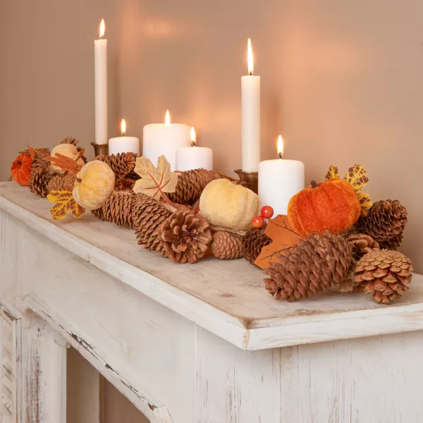 Ghirlanda con pigne (150 cm) Zucca in velluto Arancione