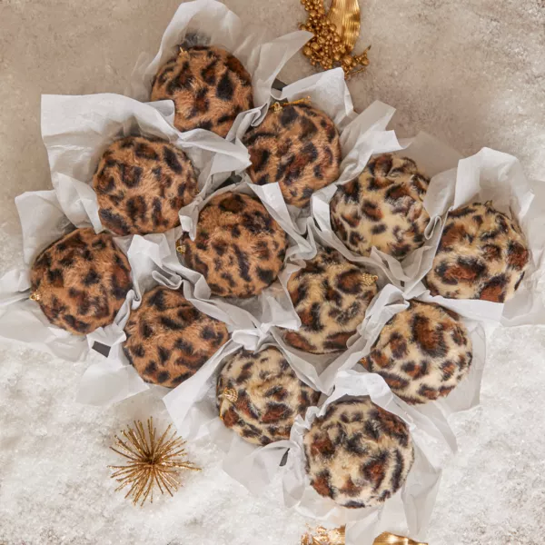 Lot de 12 boules de No�l (D80 mm) L�opard Beige et marron