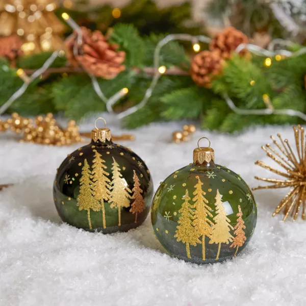 S�t med 6 julekugler (D80 mm) i glas Pia Gr�n gran
