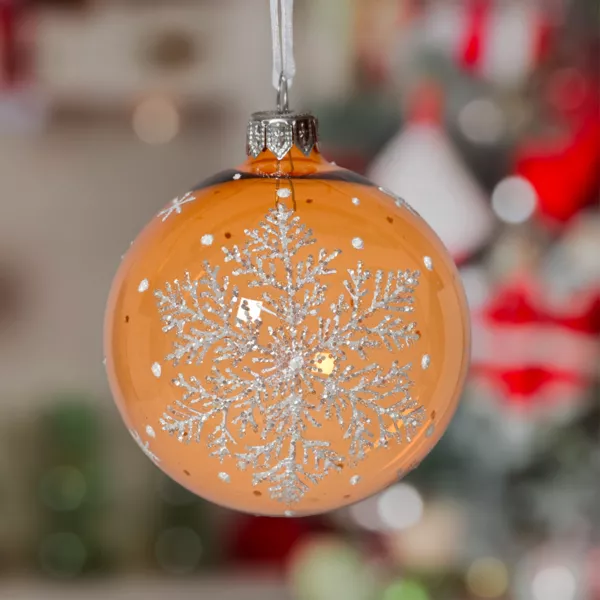S�t med 6 glaskugler til jul (D80 mm) Fe-magisk snefnug Cognac