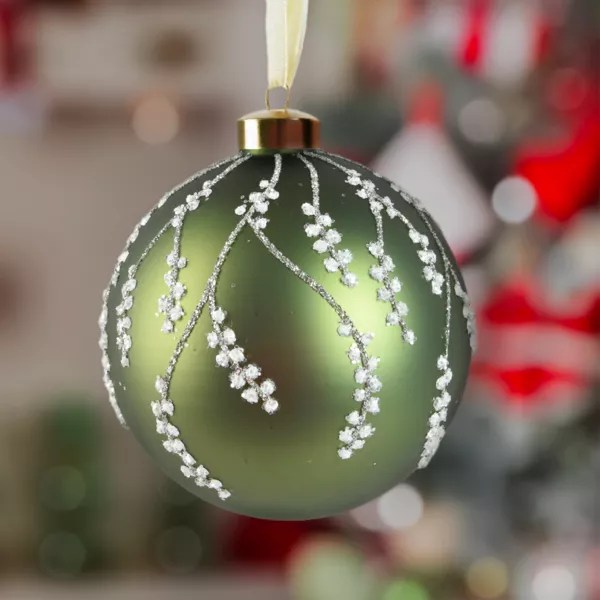 Boule de No�l en verre (D120 mm) Tomb�e de neige Vert romarin