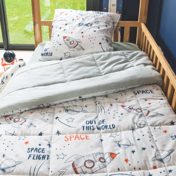 Edred�n infantil de algod�n estampado (140 x 200 cm) Galaxia Blanca