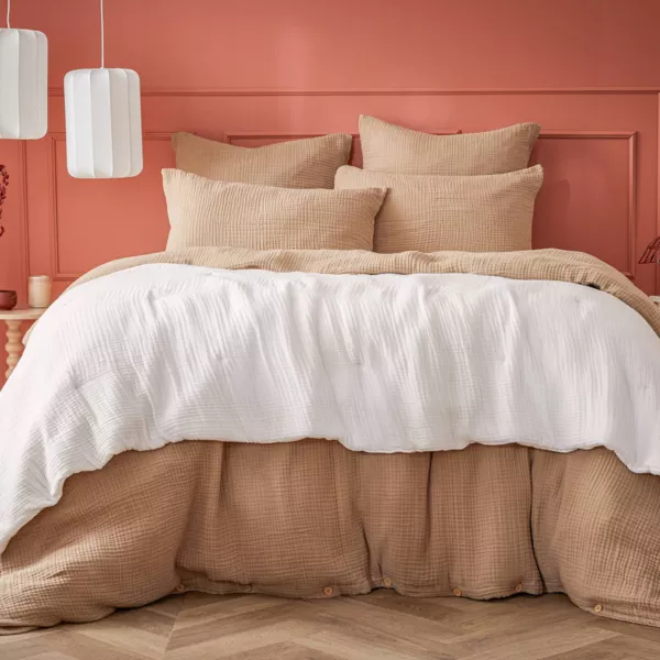 Edred�n de gasa de algod�n cu�druple (90 x 220 cm) Victoria x Ga�a Blanco chantilly