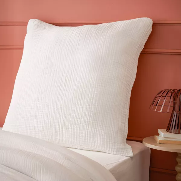 Federa quadrupla garza di cotone (80 x 80 cm) Victoria x Gaia Bianco Chantilly