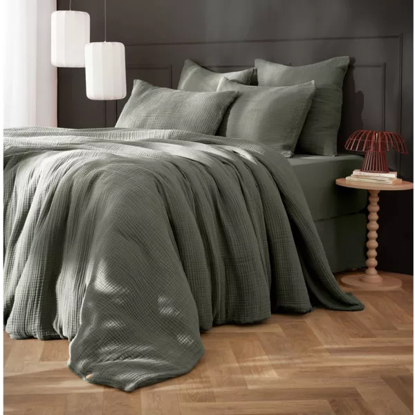 Housse de couette quadruple gaze de coton (240 x 220 cm) Victoria x Ga�a Vert romarin