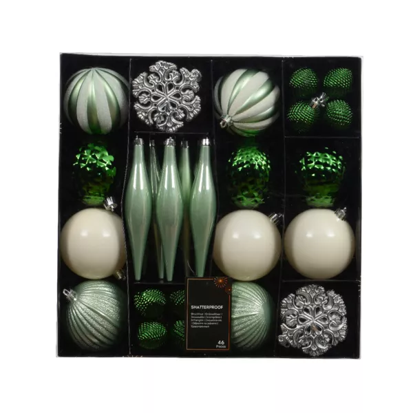 Weihnachtsbaum-Dekorationsset Christmas Matcha-Gr�n und Wollwei�