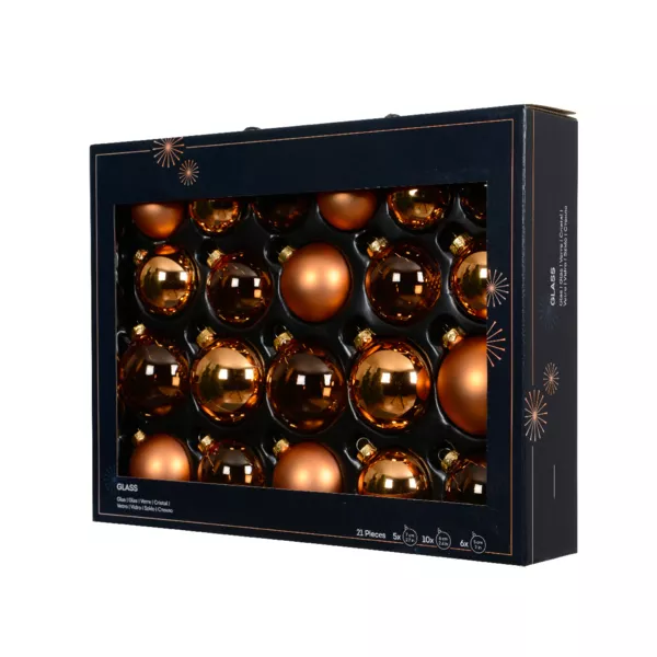 Set von 21 Weihnachtskugeln aus Glas (D60 bis 75 mm)  Kristall Cognac