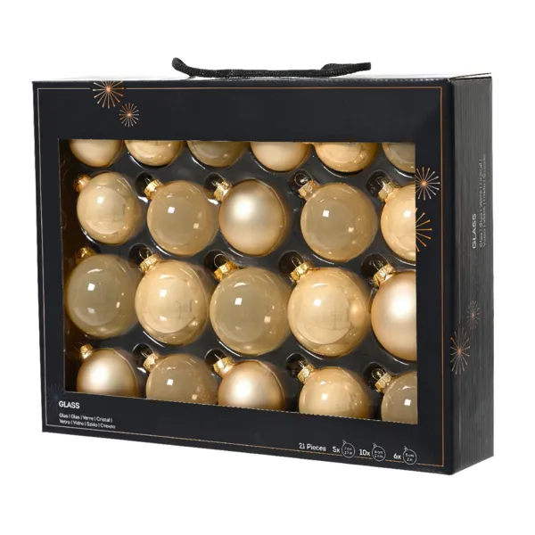 Lote de 21 bolas de Navidad de vidrio (D60 a 75 mm) Surtidas Cristal Perla
