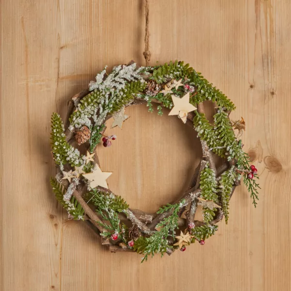 Julekrans (D32 cm) Greywood Gr�n og naturlig