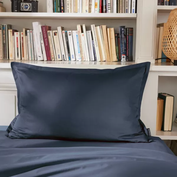Funda de almohada rectangular de percal de algodón (70 cm) Cali Azul marino