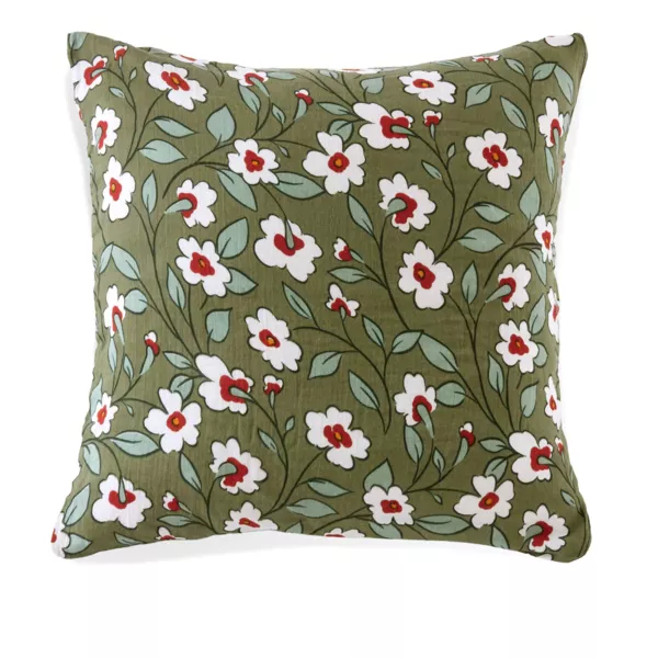 Federa quadrata in garza di cotone (60 x 60 cm) Gaļa margherita Verde rosmarino