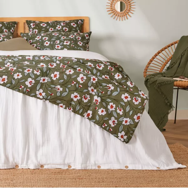 Edred�n de gasa de algod�n (90 x 200 cm) Ga�a margarita Verde romero