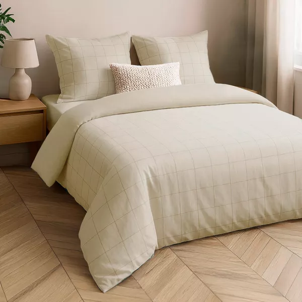 Funda de edred�n y dos fundas de almohada de algod�n lavado (240 x 220 cm) Linella Marfil