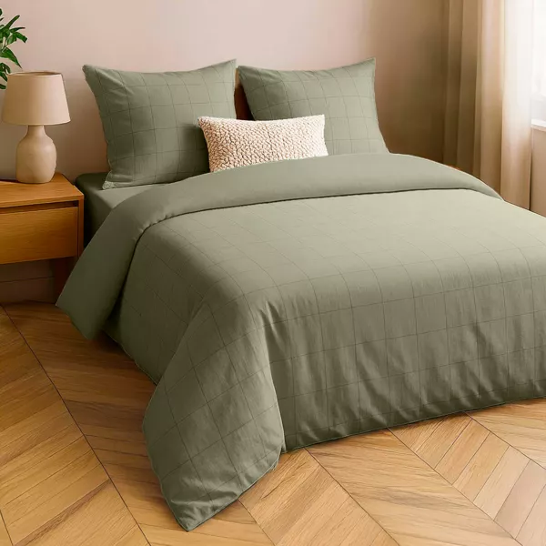 Funda de edred�n y dos fundas de almohada de algod�n lavado (240 x 220 cm) Linella Verde Pino