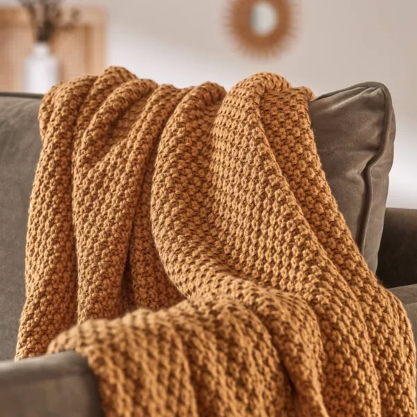 Strikket plaid (125 x 150 cm) Tessa camel