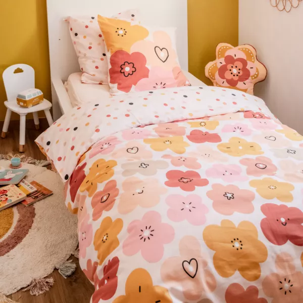 Housse de couette et une taie enfant coton (140 x 200 cm) Barbotine Multicolore